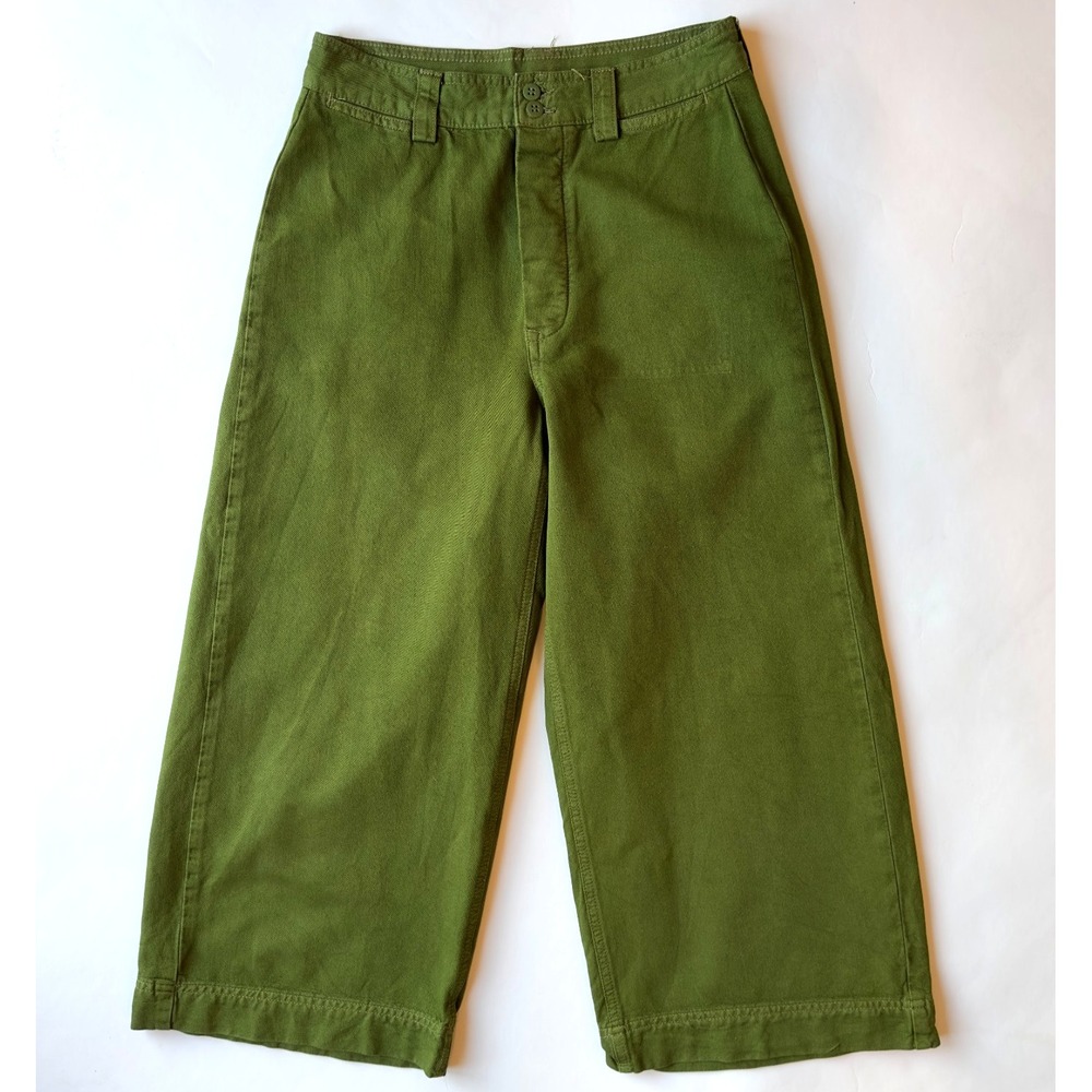 Free People Boho Wide Leg Cropped Pants-Size 26-Cotton‎ Blend Green Culottes